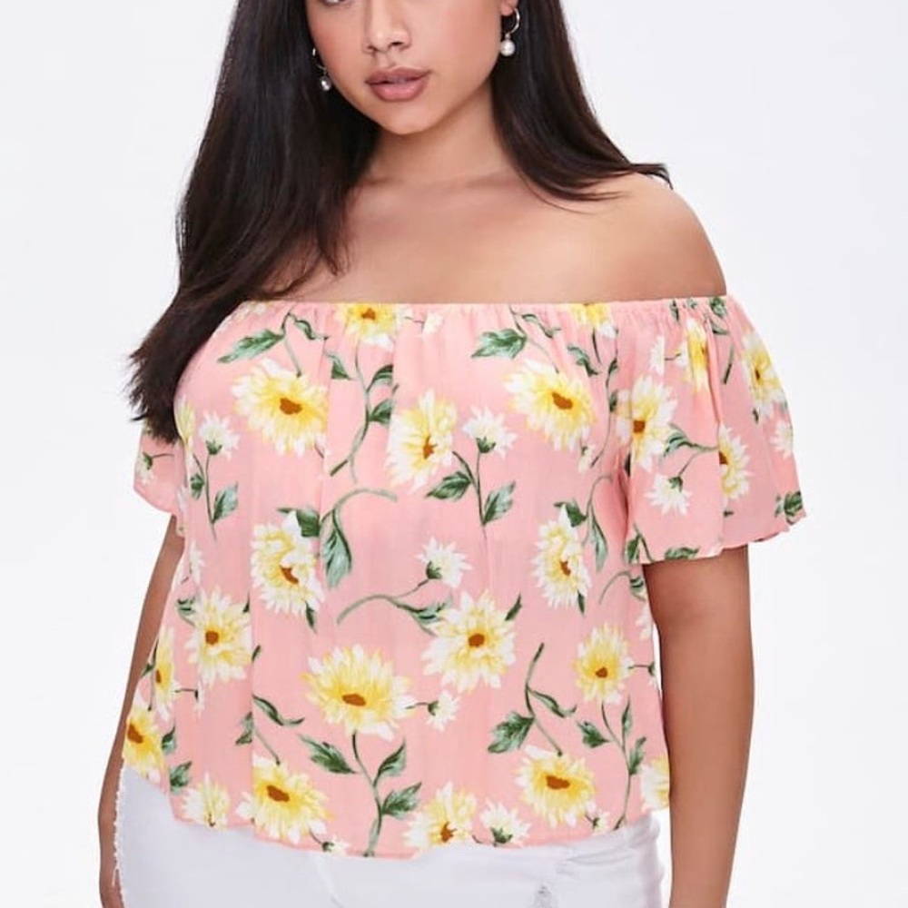 Pink Floral Off-shoulder Blouse